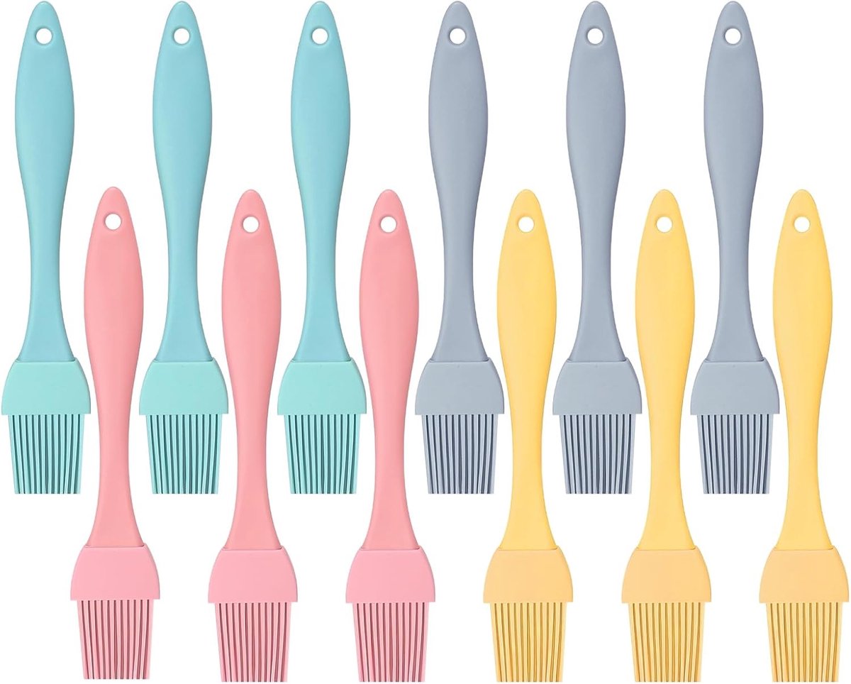 SnelShoppen - Silicone Bakkwasten Set van 12 Stuks - Hoge Temperatuur Weerstand - Kleurige Keuken Brushes voor Bakken, Grillen en Roosteren - Perfecte