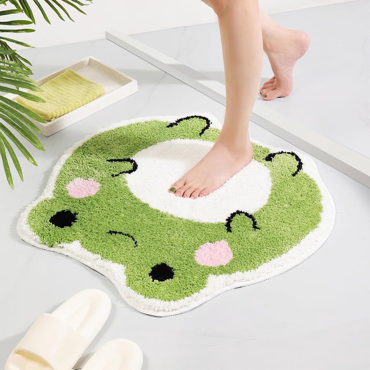 SnelShoppen - Rutschfest Badmat 57x65cm, Schuimige Badkamer Mat Microvezel, Wasbare Bad Voorleger met Leuk Kikker Motief, Perfect voor Douche en Bad