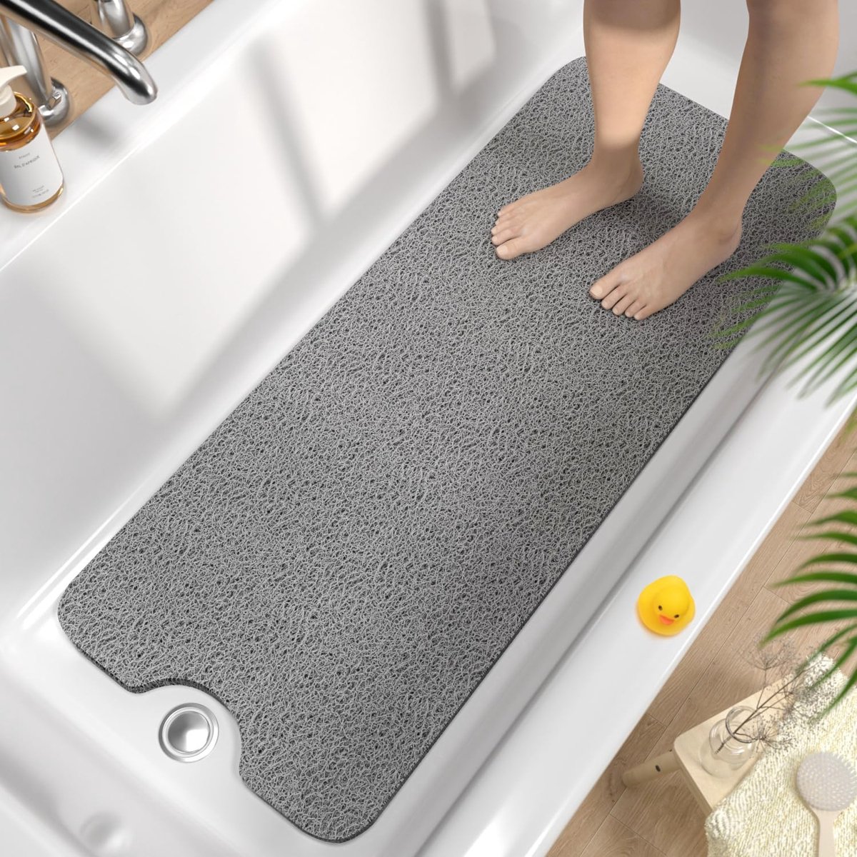 SnelShoppen - HITSLAM Antislip Badmat 100 x 40 cm, Extra Lange Douchemats voor Douche, Zachte PVC Loofah Badkuipmat met Afvoer, Sneldrogende Badmat vo