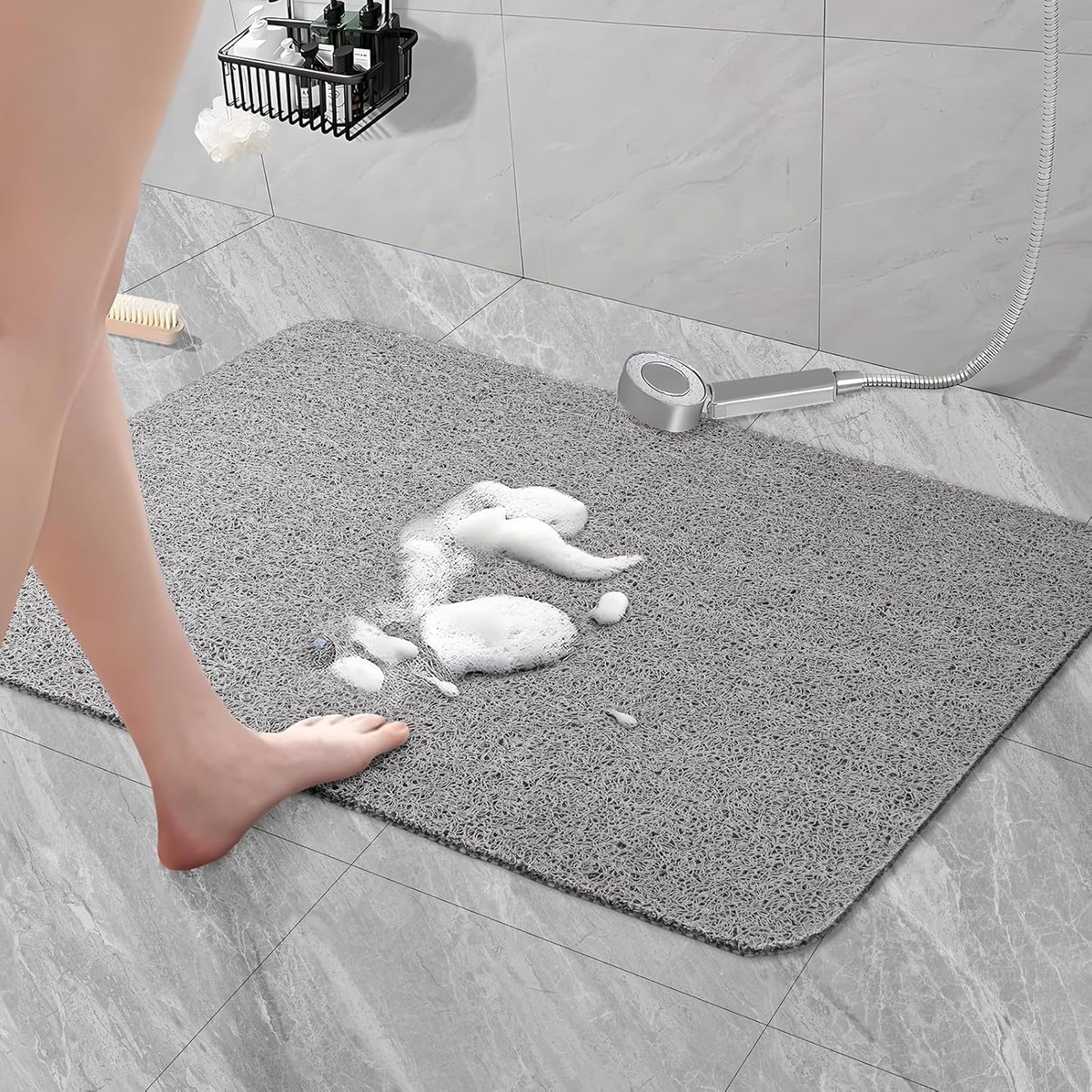 SnelShoppen - Loofah Douchemat Antislip 60x40cm, Sneldrogende PVC Badmat voor Binnen, Hygienisch en Ondersteunend, Grijs, Geschikt voor Glad oppervlak