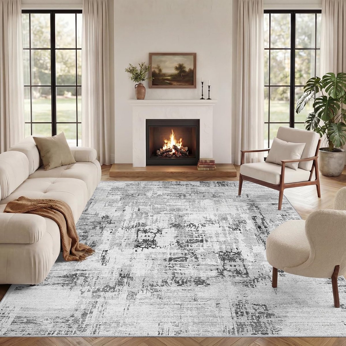 SnelShoppen - Modern Fluffy Vloerkleed Grijs 300x400 cm - Korte Pool Wasbaar - Super Zacht en Antislip - Perfect voor Woonkamer, Slaapkamer, Kantoor