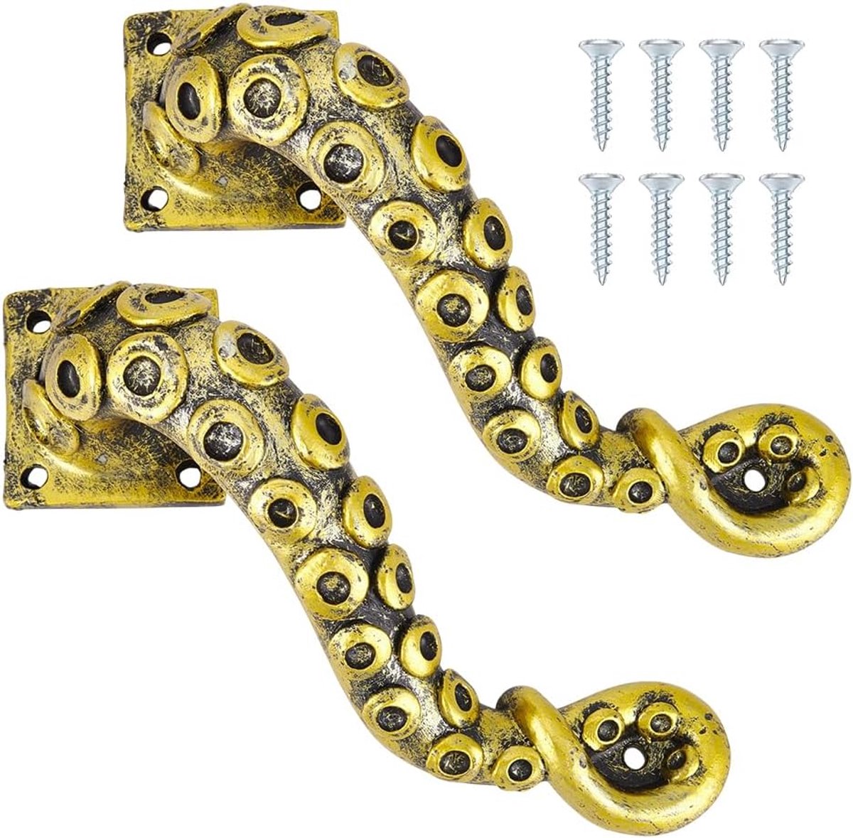SnelShoppen - Octopus Deurgreep 20 cm - 2 Stuks Antiek Goud - Sterke Hars Deurknoppen voor Binnen en Buiten - Unieke Steampunk Woondecoratie