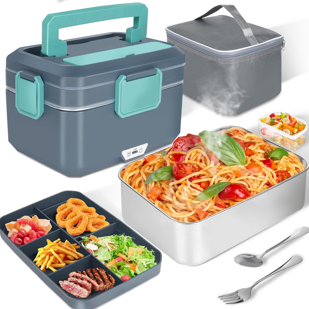 SnelShoppen - Elektrische Lunch Box 3.5L 90W Met Extra Grote Capaciteit, Voor Thuis en Auto, Inclusief Bestek, Ideaal Voor Camping en Gezinnen