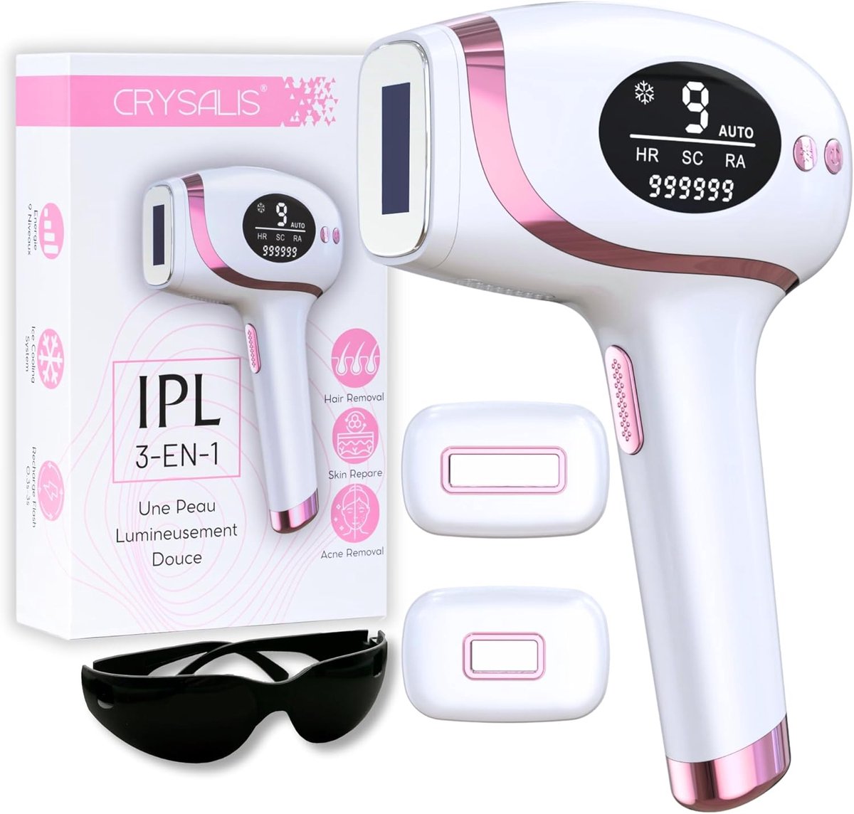 SnelShoppen - CRYSALIS Lichtpulsee IPL epilator 3-in-1 – Duurzame ontharing, anti-acne & huidverzorging – Voor gezicht en lichaam, elektrisch multifun
