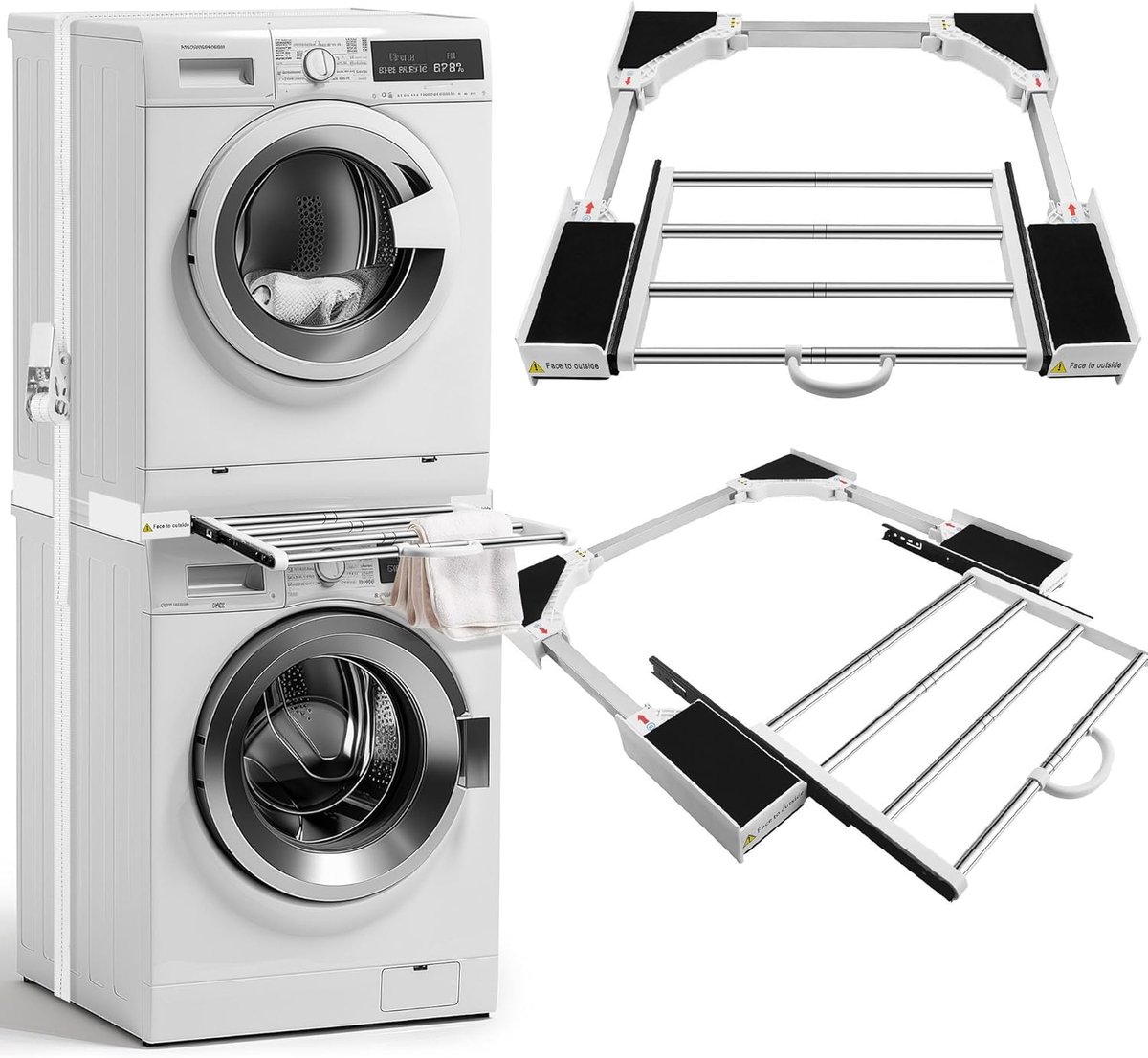 SnelShoppen - Universele Tussenframe Droogrek Wasmachine - Verbindingsplaat voor Wasdroger - Hoogwaardige Kunststof en RVS - Geschikt voor 24-29 inch