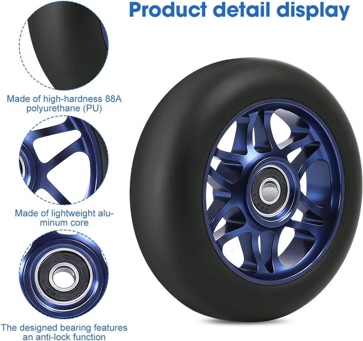SnelShoppen - Set van 2 Stunt Scooter Vervangwielen 110mm x 24mm 88A met ABEC-9 Lagers voor Freestyle Pro Stunt Scooter, PU Aluminium