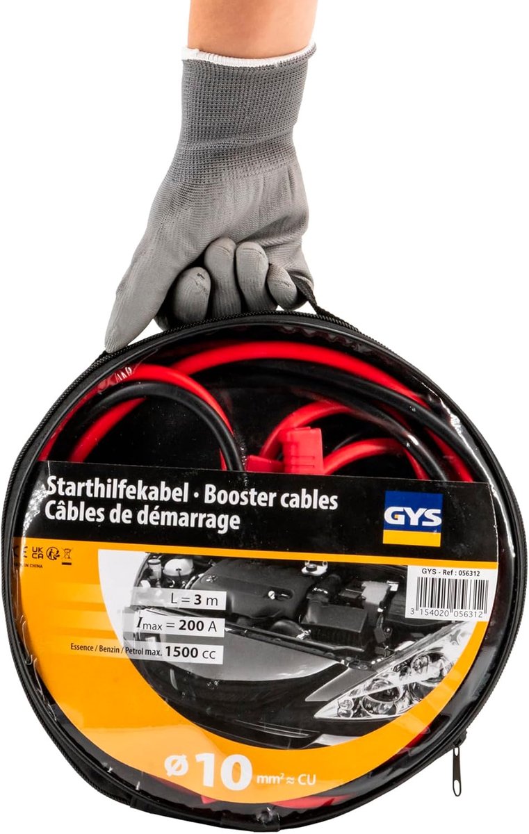 SnelShoppen - Starter Kabels 200A 10mm² - 2.8 Meter - Accu Kabels voor Auto, Motor en Fiets - Hoogwaardige Kwaliteit, Duurzaam en Betrouwbaar