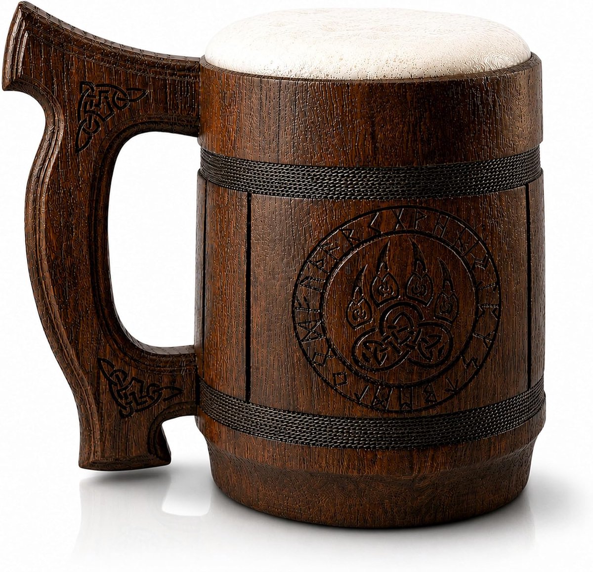 SnelShoppen - Viking Bierpul Tankard 600ml - Houten Beren Steins - Middeleeuwse Drinkware - Perfect voor Feest, Camping, Vaderdag, Kerstcadeau
