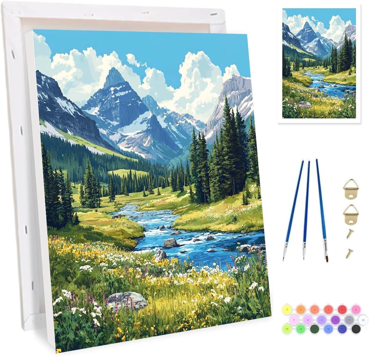 SnelShoppen - Schilderen op Nummer voor Volwassenen - Landschap Schilderset met Houten Ezel - Acrylpigmenten voor Huisdecoratie 20 x 30 cm - Creatieve