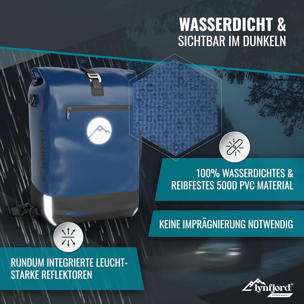 SnelShoppen - Travel Trek 25 Fietstas 3-in-1 - Waterdichte Pannier Bag, Backpack, Cross Bag met Rugpadding, Helmnet, Snelle Bevestiging, Laptopvak, Mi