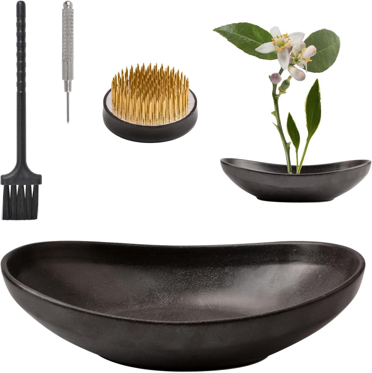 SnelShoppen - Wanddecoratie Flower Arranger Set met Ingot-Vormige Keramische Bloemenvaas, 5cm Bloemengras, Perfect voor Ikebana en Floristiek, 23.5cm
