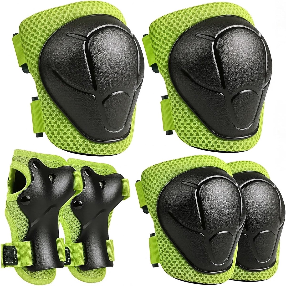 SnelShoppen - Kids Knee Pad Set 6-in-1 Beschermset voor Kinderen 3-7 Jaar, Knie-, Elleboog- en Polsbeschermers, Groen, Ideaal voor Skateboarden, Stepp