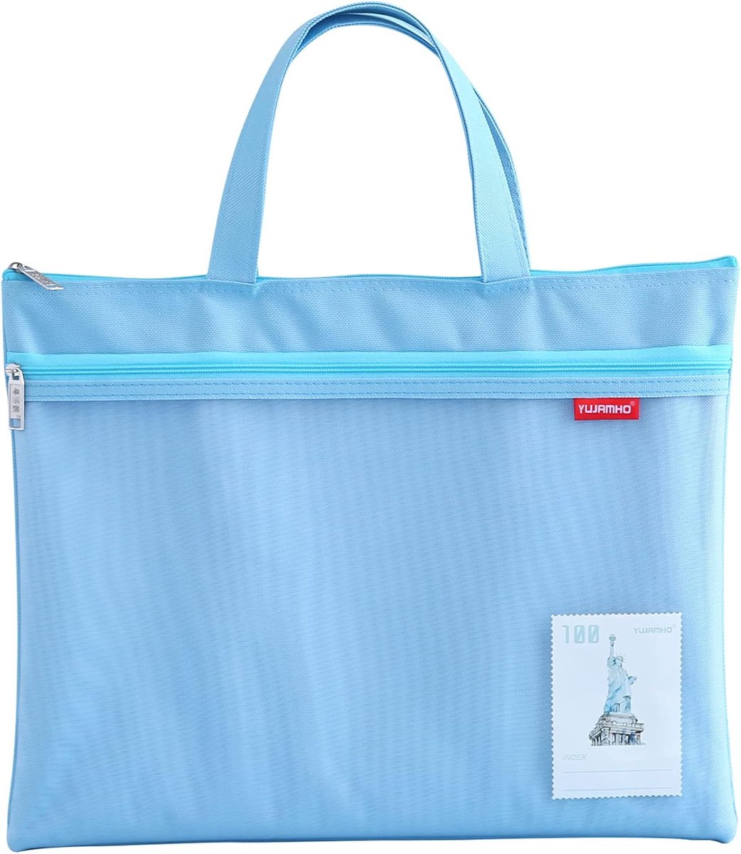 SnelShoppen - A4 Documenten Tas Zip Bag Nylon Mesh Waterdicht Dubbele Rits Blauw - Perfect voor Studenten, Kantoor, Reis en Leveringen