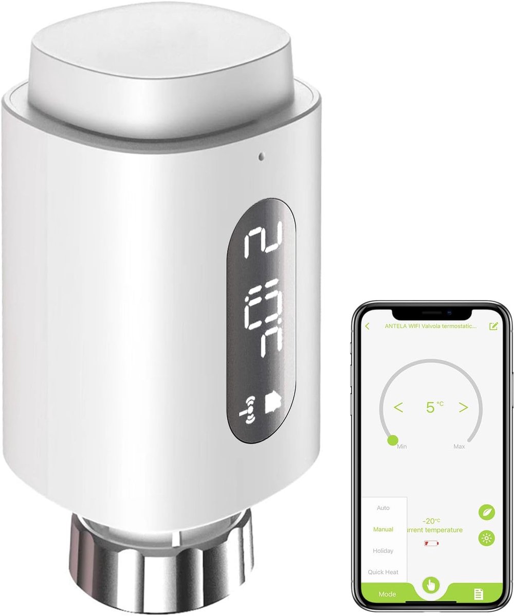 SnelShoppen - Slimme Radiatorkraan Thermostaat met APP, Digitale Weergave, Geschikt voor Alexa en Google Home, Energiezuinige Verwarming, 2.4Ghz Wi-Fi