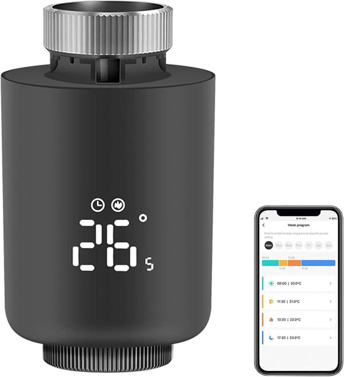 SnelShoppen - Smart Thermostaat Radiator Ventiel - Programmeerbaar, Zigbee Temperatuurregeling, App Besturing, Compatibel met Alexa en Google Home, LC