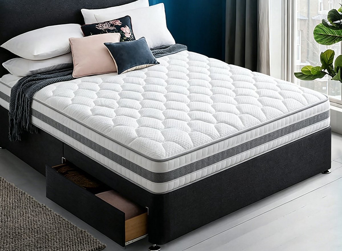 DESMIU Matras 90x200 cm – 7-Zones Pocketvering En Comfortschuim – H4 Stevig Ligcomfort – Oeko-Tex Standard 100 – 25 cm – Wit