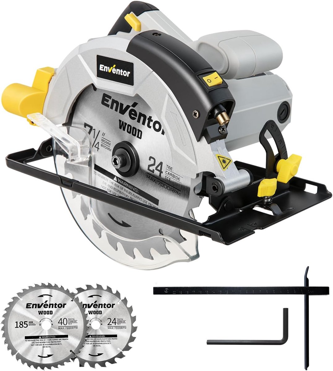 SnelShoppen - Cirkelzaag 1200W met Gidsrail en 2 Zaagbladen (185mm) - Hout, Zacht Metaal, Tegels, Lasergeleiding, 5800RPM - Ideaal voor Klussen en Doe