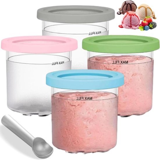 Foto: Ijshouder geschikt voor ninja creami bekers bakjes 4 stuks met deksel geschikt voor nc300 nc301 serie nc299amz accessoires bpa vrij roze groen blauw grijs