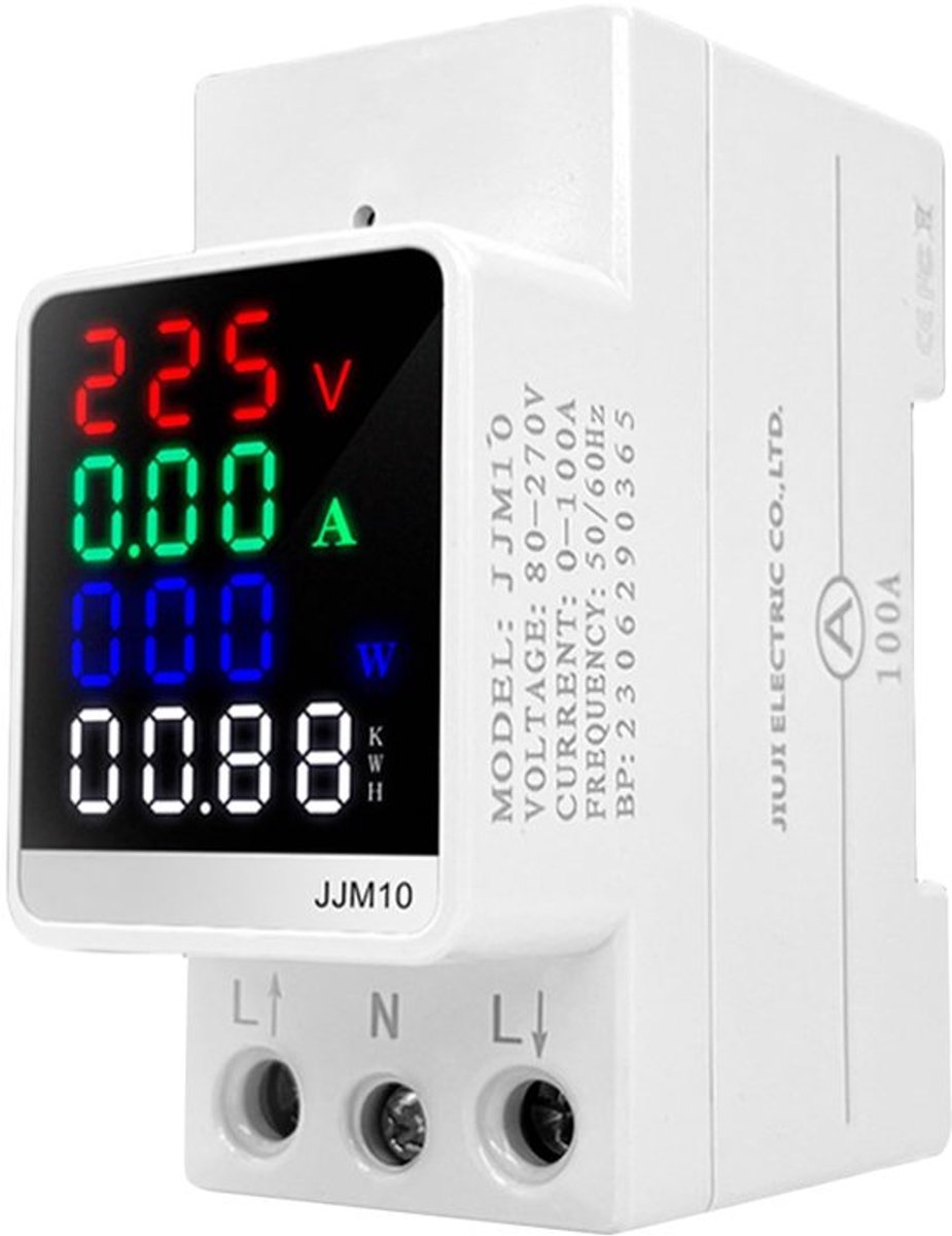 AC80-270V LCD digitale flowmeter 100A Multifunctionele flowmeter DIN-rail 6-in-1 AC-meter Digitale energiemeter Ampèremeter Voltmeter Diner, 1-fase AC-meter