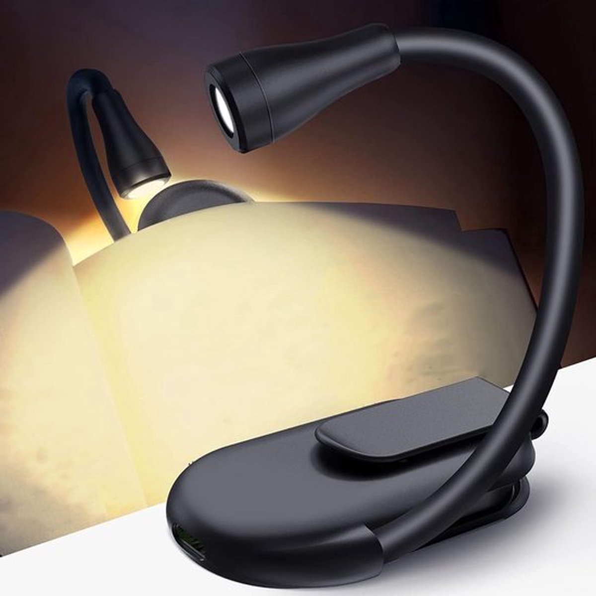 Leeslampje - Leeslamp met Klem – Oplaadbaar Leeslampje voor in Bed - Oogbescherming - klemlampen - Drie kleurtemperaturen - Instelbare helderheid - Compacte leeslamp - Klemlamp - Zwarte - 2 stuks