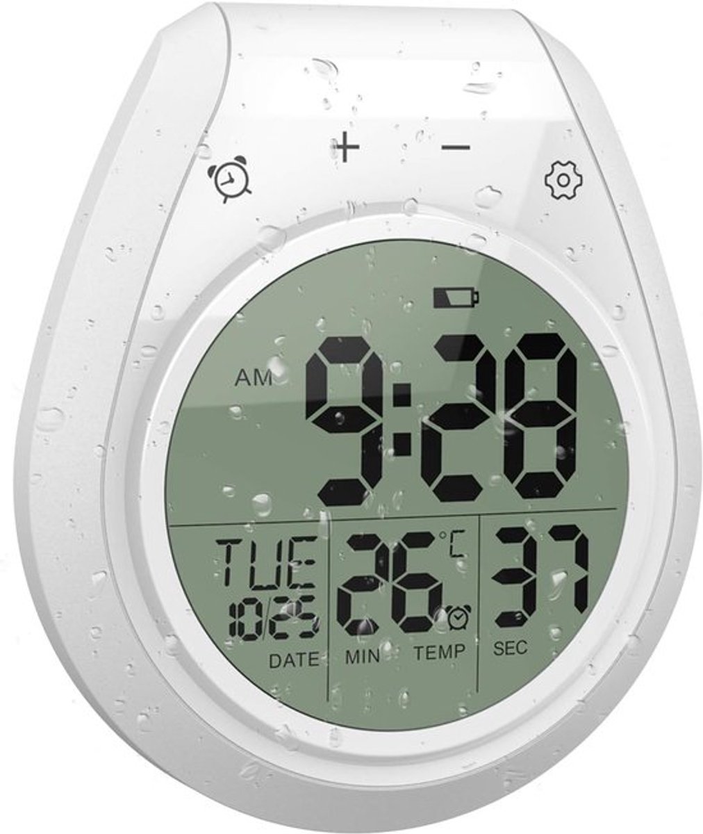 Kookwekker - Kookwekker Digitaal - Waterdichte Douchetimer - Touchscreen Lcd Display Met Temperatuur - Met Zuignap/Ophanggat - Wit