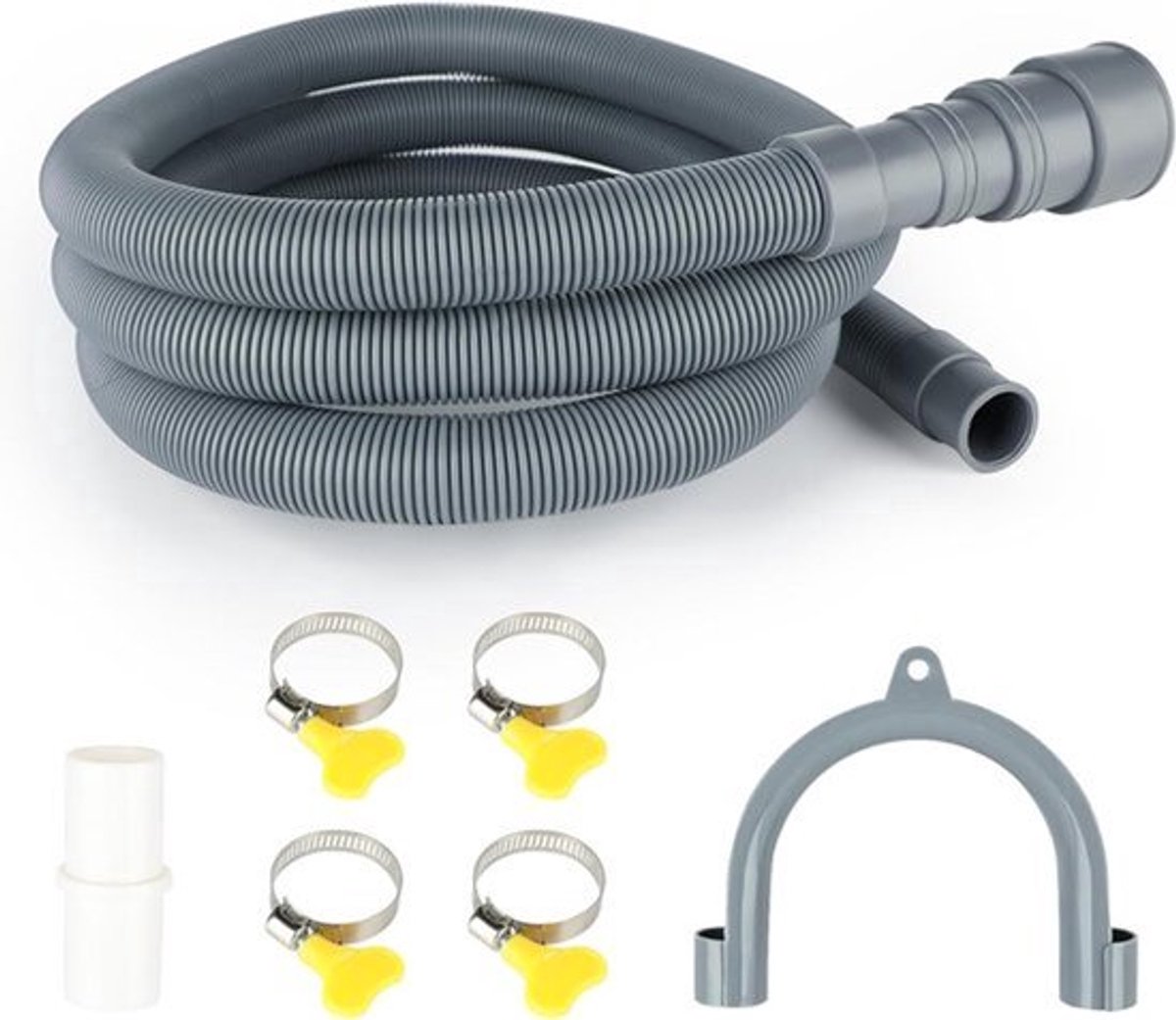 2 m Universele Afvoerslang voor Wasmachine en Afwasmachine - Flexibel en Inclusief U-booghouder en 4 Slangklemmen
