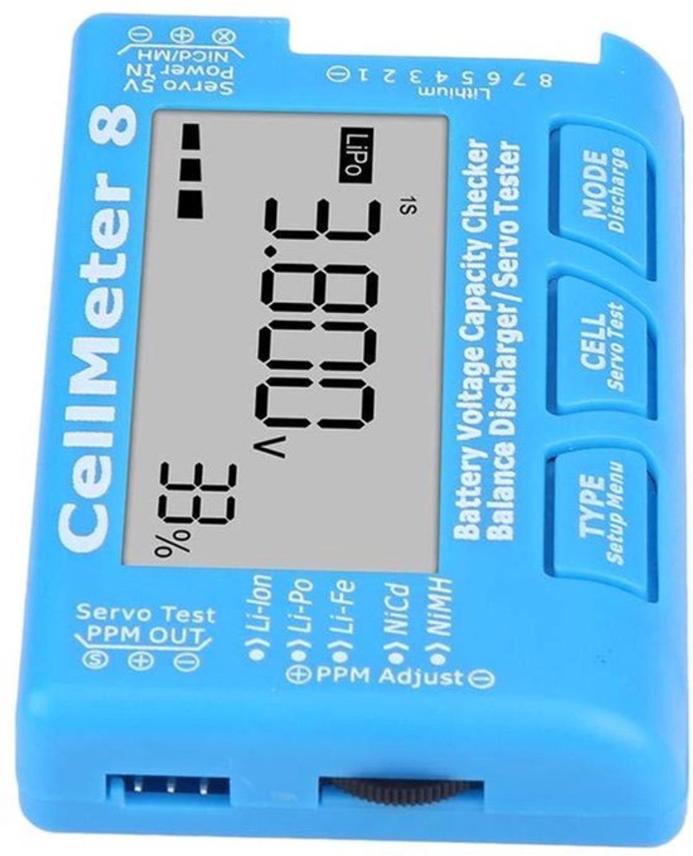 8 Digitale Batterijcapaciteitsmeter - Batterijspanningscontrole LiPo Li lon NiMH - LCD Voor Batterijdiagnosetool. .