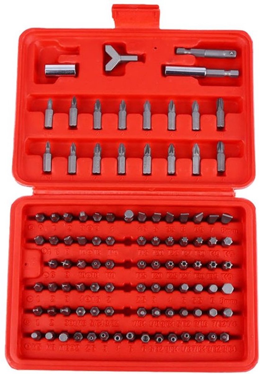 100-delige schroevendraaierbitset, 1/4 inch zeskant multi-bit schroevendraaierset, sabotagebestendige en Torx-beveiligingsschroevendraaierbits voor doe-het-zelvers en elektronicareparaties in opbergkoffer