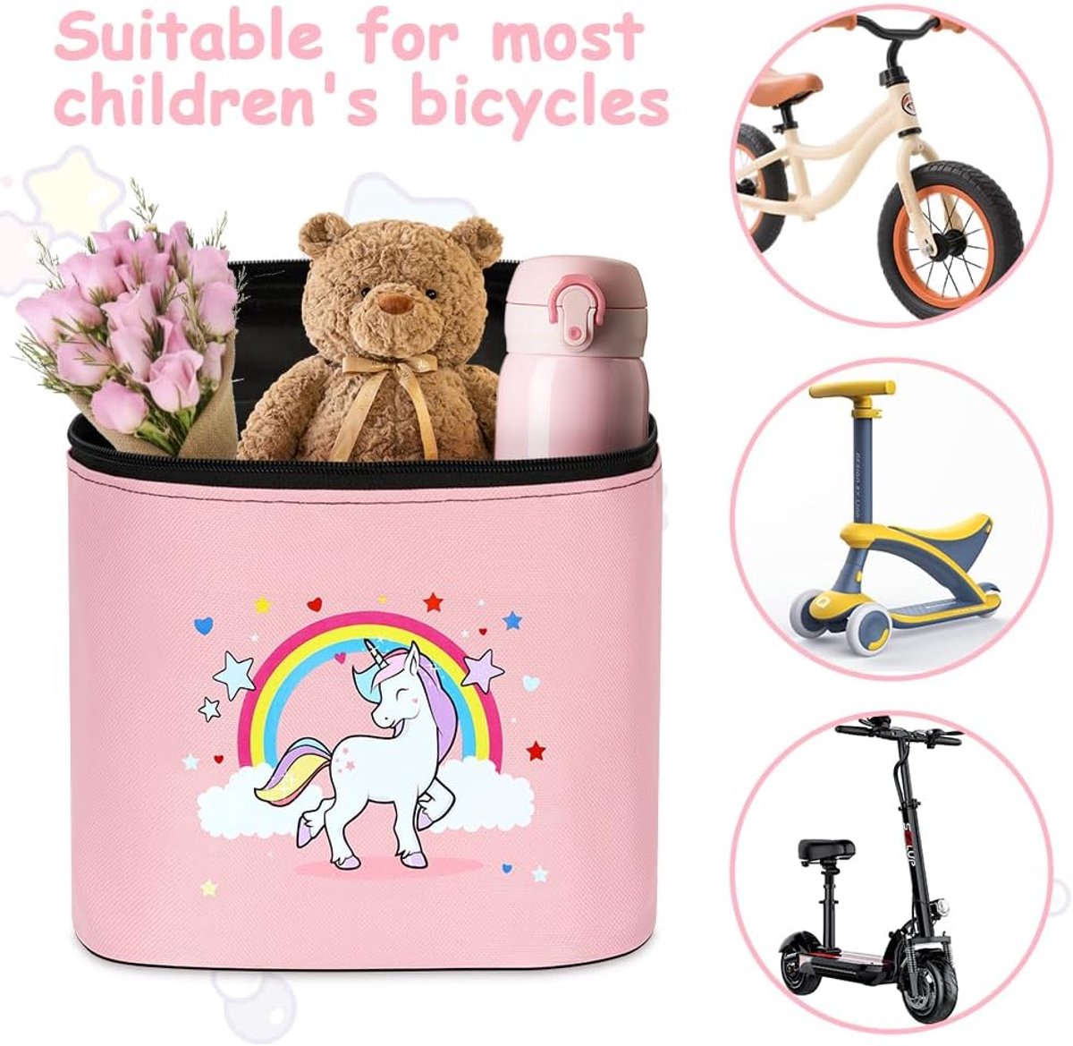 SnelShoppen - Flintronic Fietstas voor Kinderen, Handvat Tas, Roze Oxford, Geschikt voor Fietsen, Driewielers, Scooters, Makkelijk Bevestigen en Verst