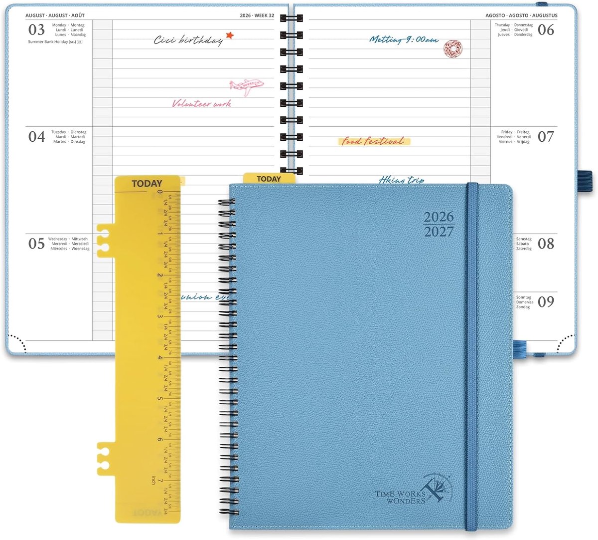 SnelShoppen - Horizontale Week Planner 2026 2027 - 17 Maanden Agenda - Aquamarijn Ringboek - 21.8x26.5 cm - Dikte Papier 80 g/m² - Perfect voor Organi