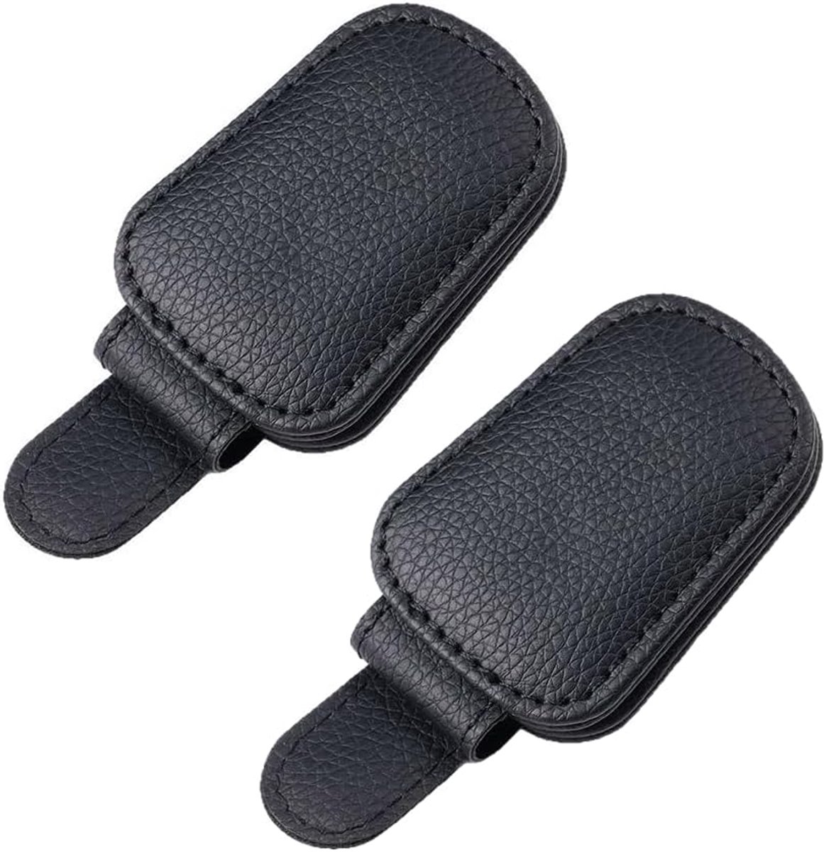 SnelShoppen - 2 Stuks Magnetische Brilhouders voor Auto Zonneklep, Lederen Universele Autobrilhouder met Ticketkaartclip, Auto Accessoires Interieur