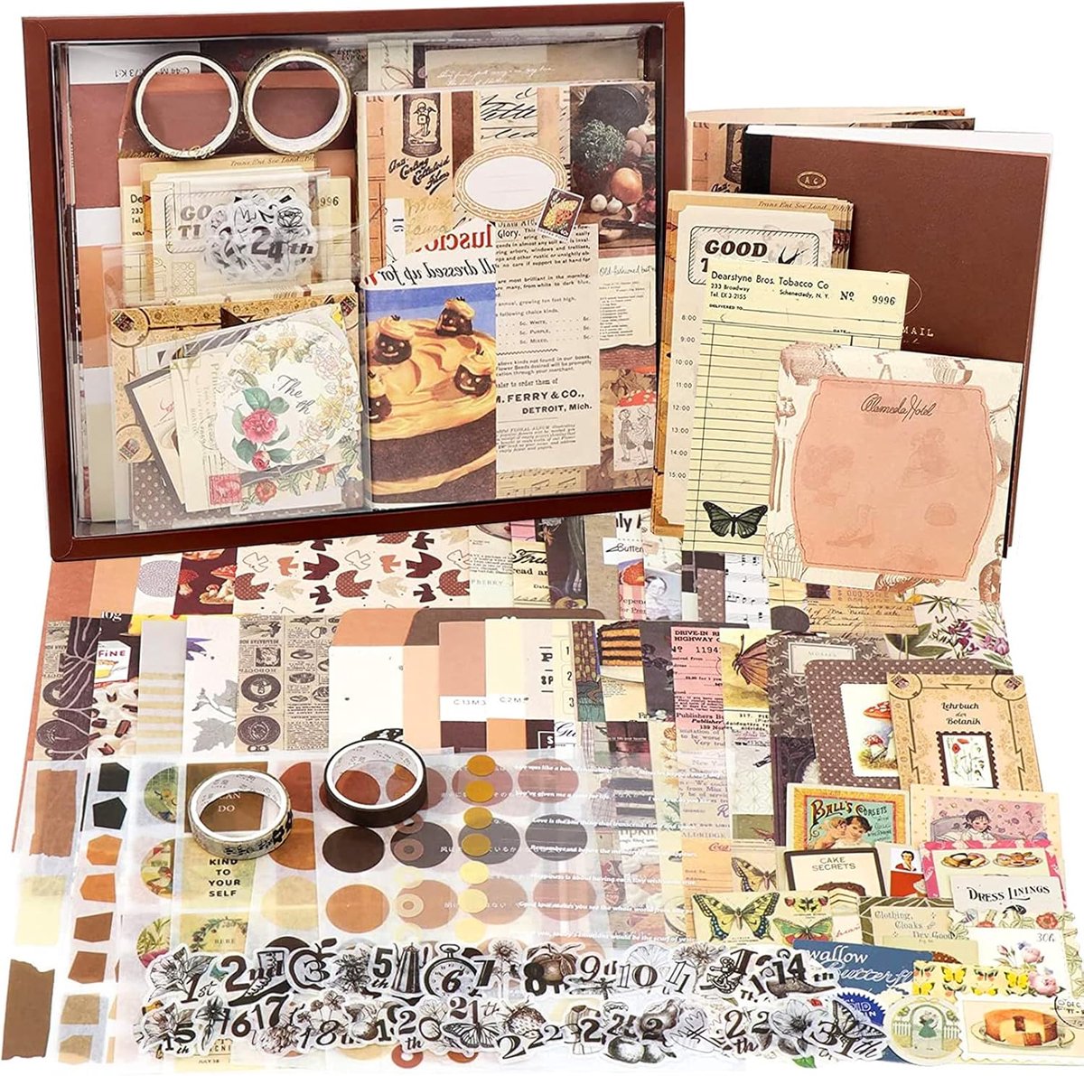 SnelShoppen - Vintage Scrapbooking Accessoires Set - 155 Stuks - A6 Notitieboek, Stickers, DIY Scrapbooking, Reisbureau, Creatief Cadeau voor Vrouwen