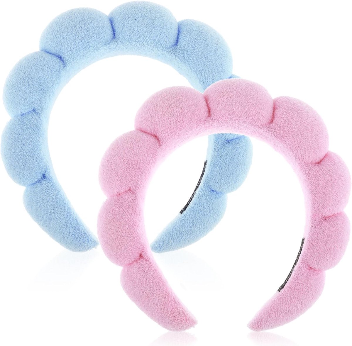SnelShoppen - Set van 2 Fluffy Spa Hoofdbanden voor Vrouwen - Zacht en Comfortabel, Geschikt voor Make-up, Gezichtsreiniging en Douchen - Roze en Blau