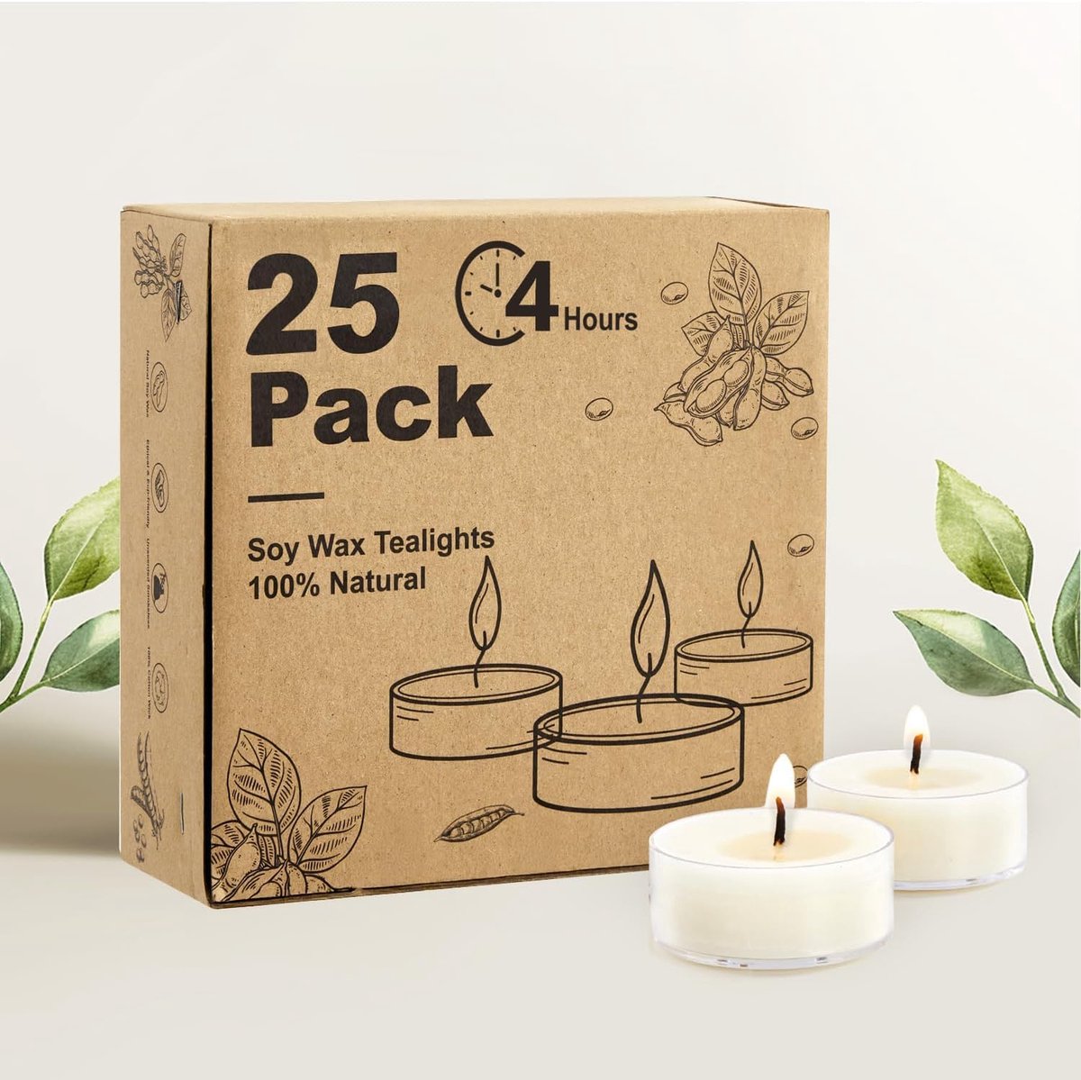 SnelShoppen - 200 Stuks Theelichten in Sojawas - 4 Uur Brandtijd, Geurloos, Rookvrij, Vegan - Perfect voor Kerst, Bruiloften, Feesten en Decoratie