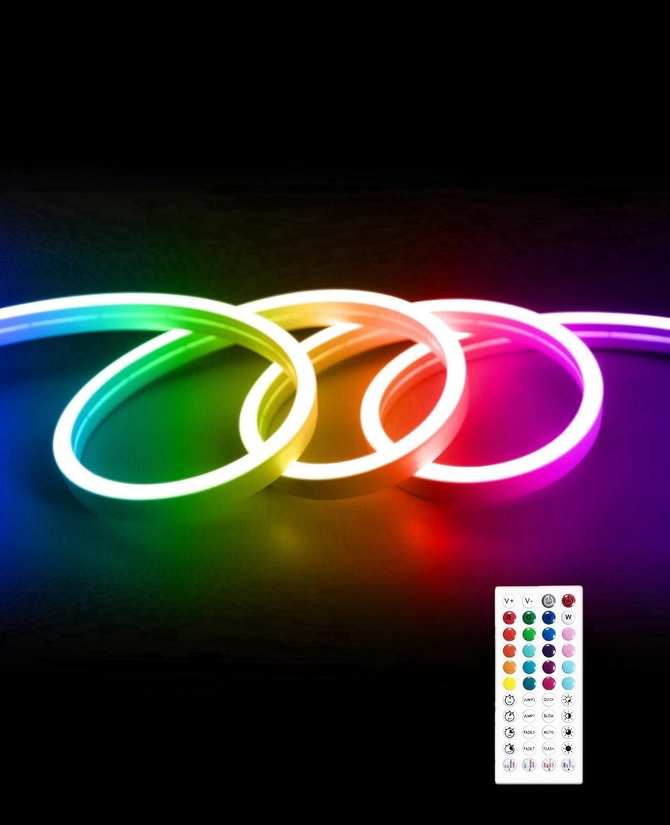 SnelShoppen - Neon Led Strip 5M RGB IC LED Neon Light 12V met Bluetooth App Control, IR Remote, IP65 Waterproof Flexibele LED Strip voor Slaapkamer, F
