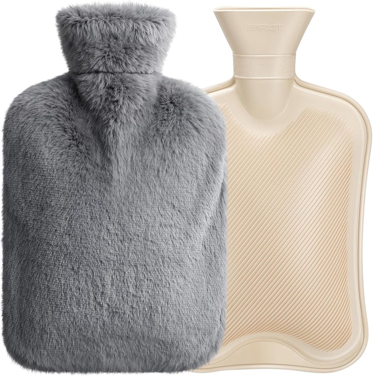 SnelShoppen - Warmwaterkruik met Zachte Hoes, 2L Grote Warmwaterzak voor Koude en Warme Kompressen, Fluffy Warmwaterkruik voor Nek, Schouders, Menstru