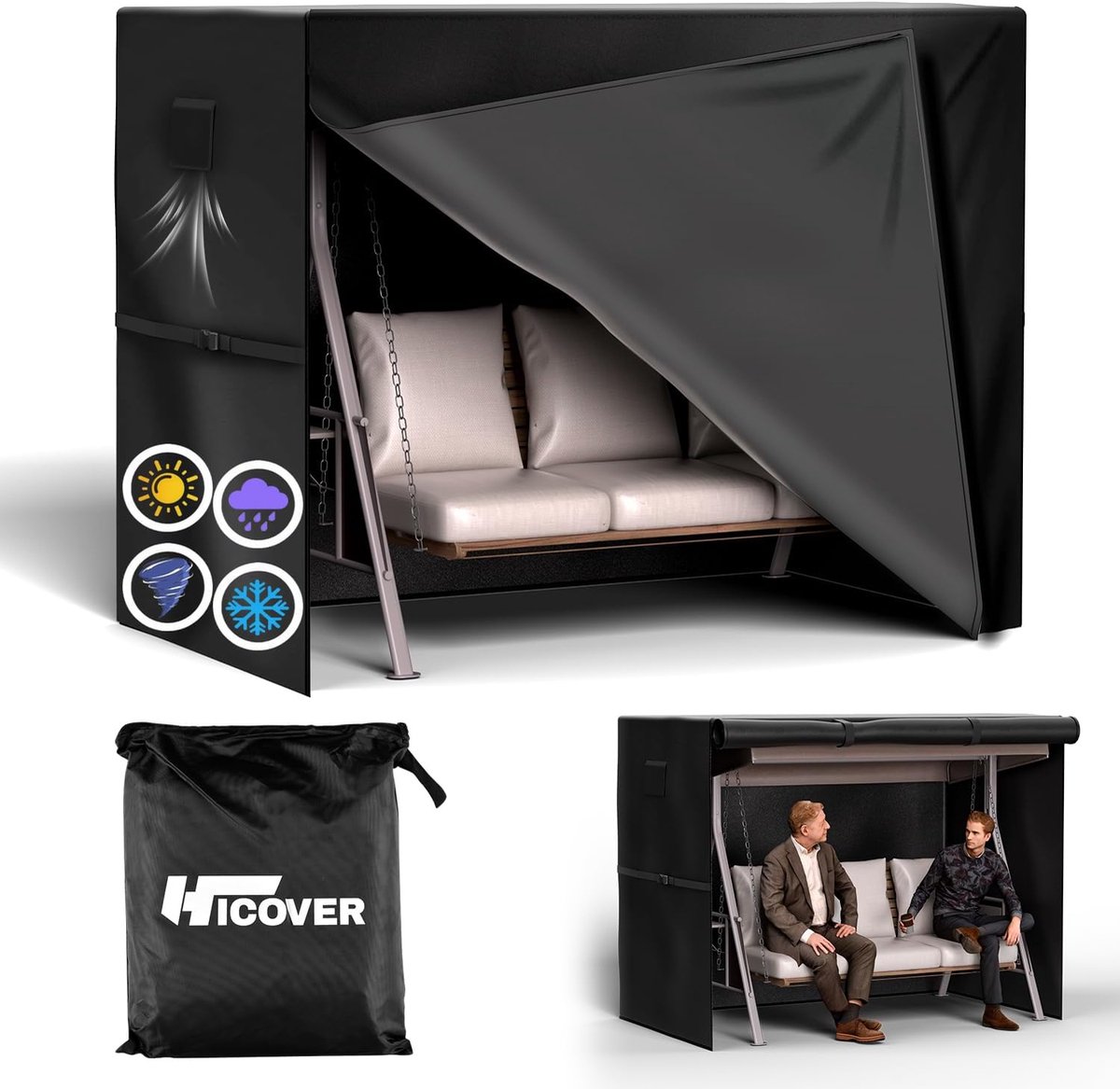 SnelShoppen - Hollywood Swing Cover 3 Zits Waterdicht Winterproof Windproof UV Bestendig 600D Oxford Tuin Schommelhoes Beschermhoes