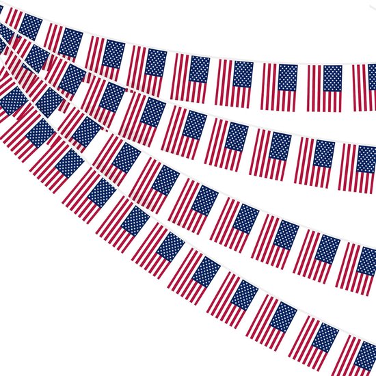SnelShoppen - Amerikaanse Vlag Bunting 30 Stuks voor 4e Juli Versieringen, 10m Dubbelzijdige Amerikaanse Vlaggenlijn voor Memorial Day, Onafhankelijkh