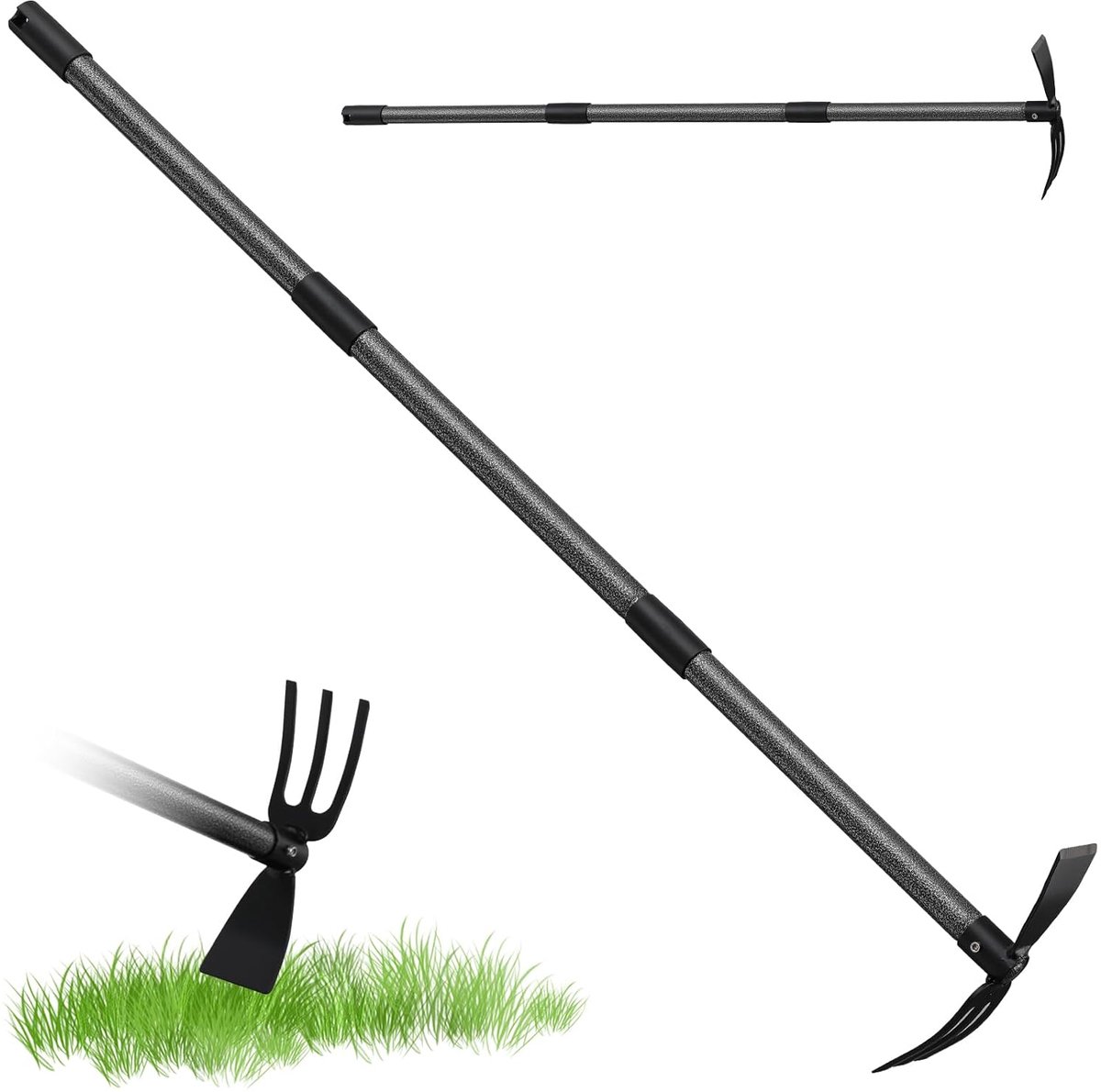 SnelShoppen - Tuinmateriaal Tuinhekel met Handvat 116 cm 3-tanden Dubbele Hevel Metaal Multifunctionele Tuingereedschap voor Losmaken, Luchten en Wied