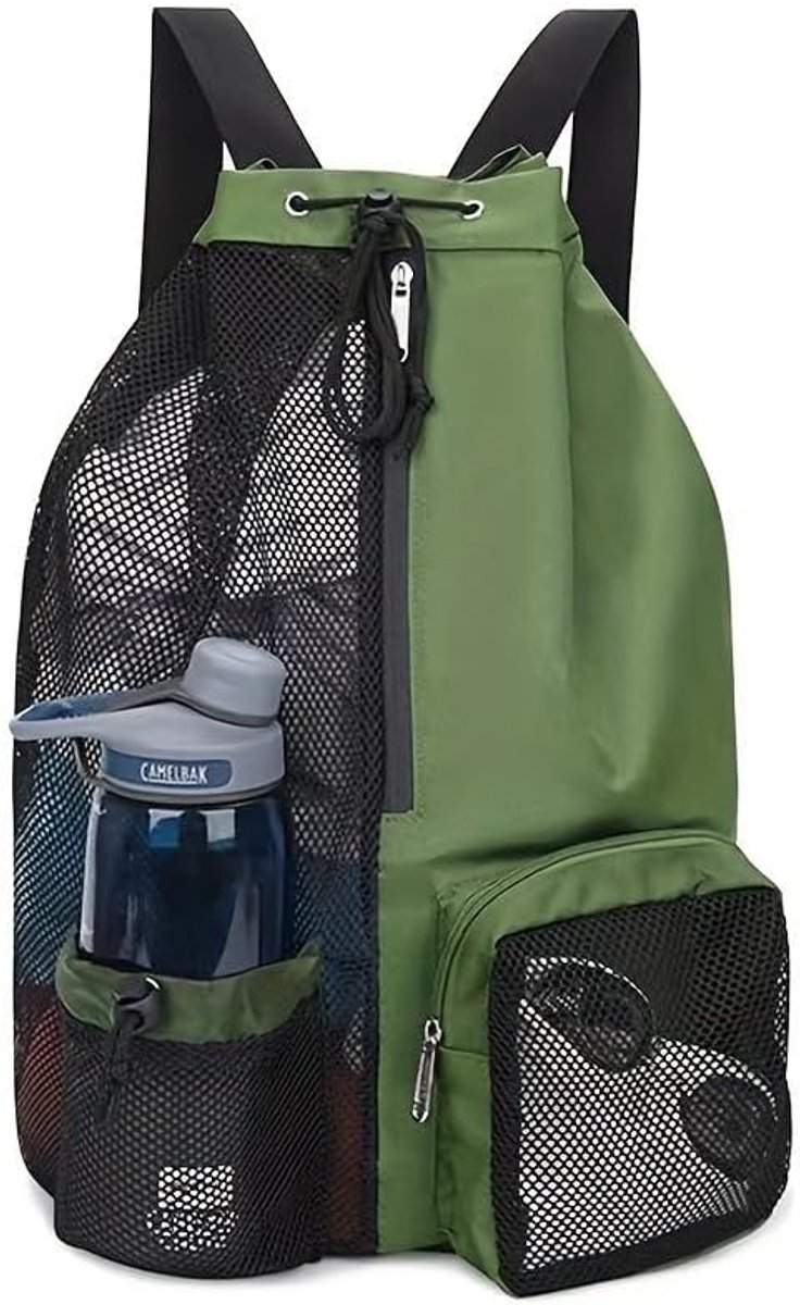 SnelShoppen - Waterproof Drawstring Backpack 29x15x48 cm - Unisex Sporttas - Nylon, Ademend, Voor Zwemmen, Gym, Strand, Reizen, Met Nat/Droog Vakken