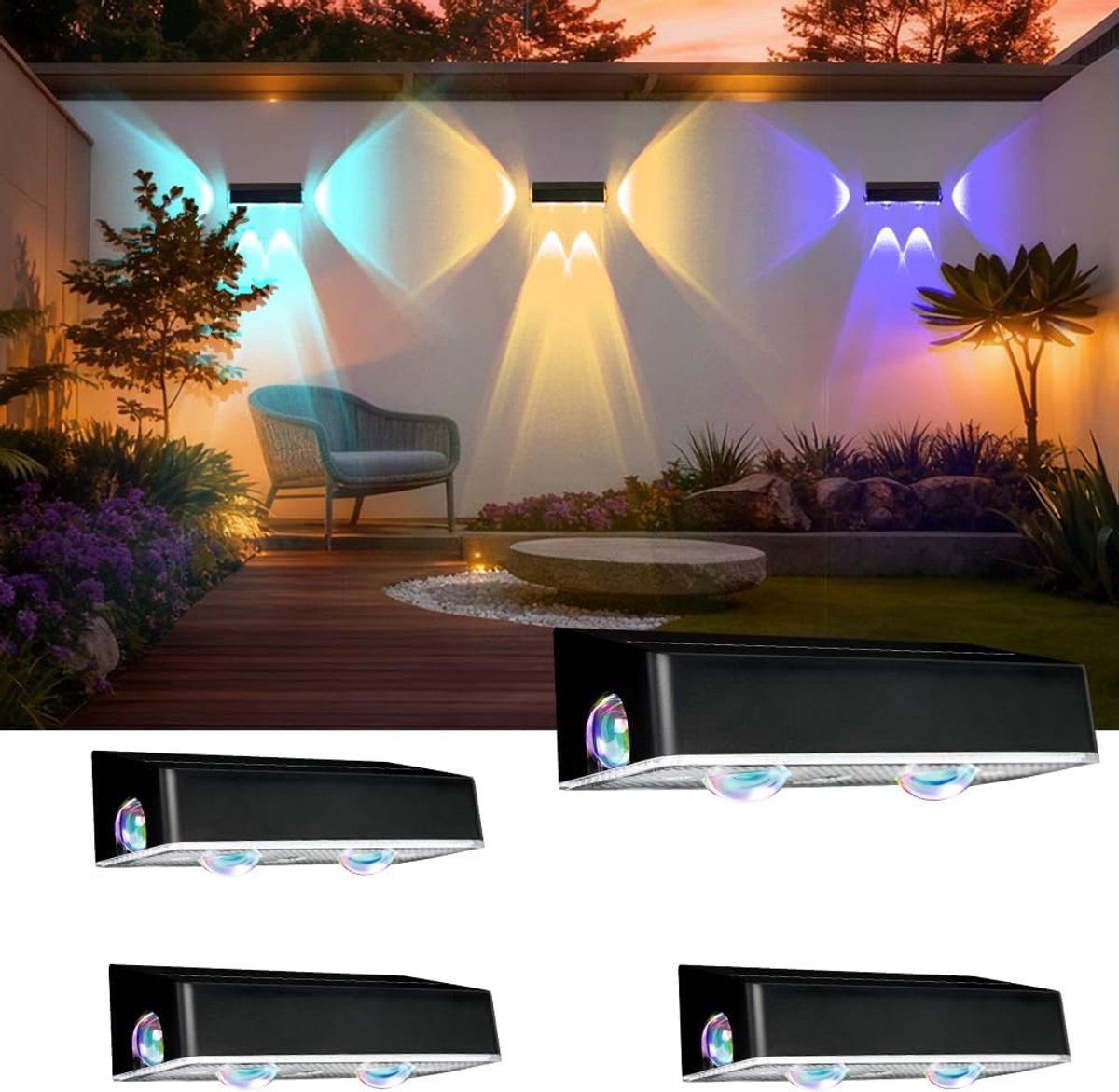 SnelShoppen - Solar Fence Lights - 4 Stuks Tuin Wandlampen IP65 Waterdicht - 11 Verlichtin