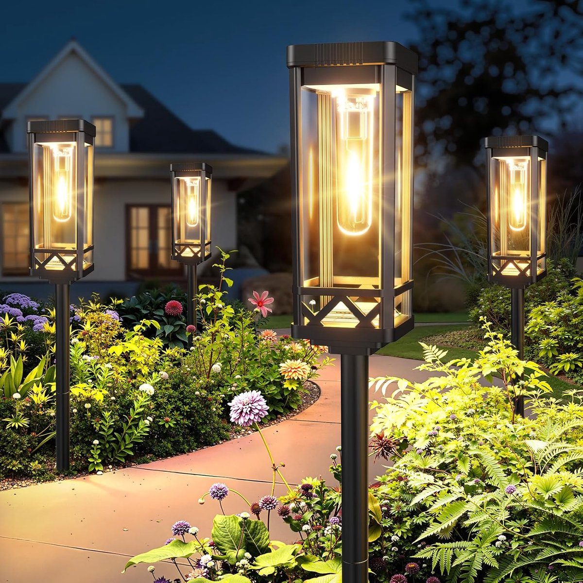 SnelShoppen - Grote solarlampen voor buiten, tuinverlichting 6 stuks, superheldere LED lampen met 1000 mAh batterij, 15 uur verlichting, IP65 waterdic