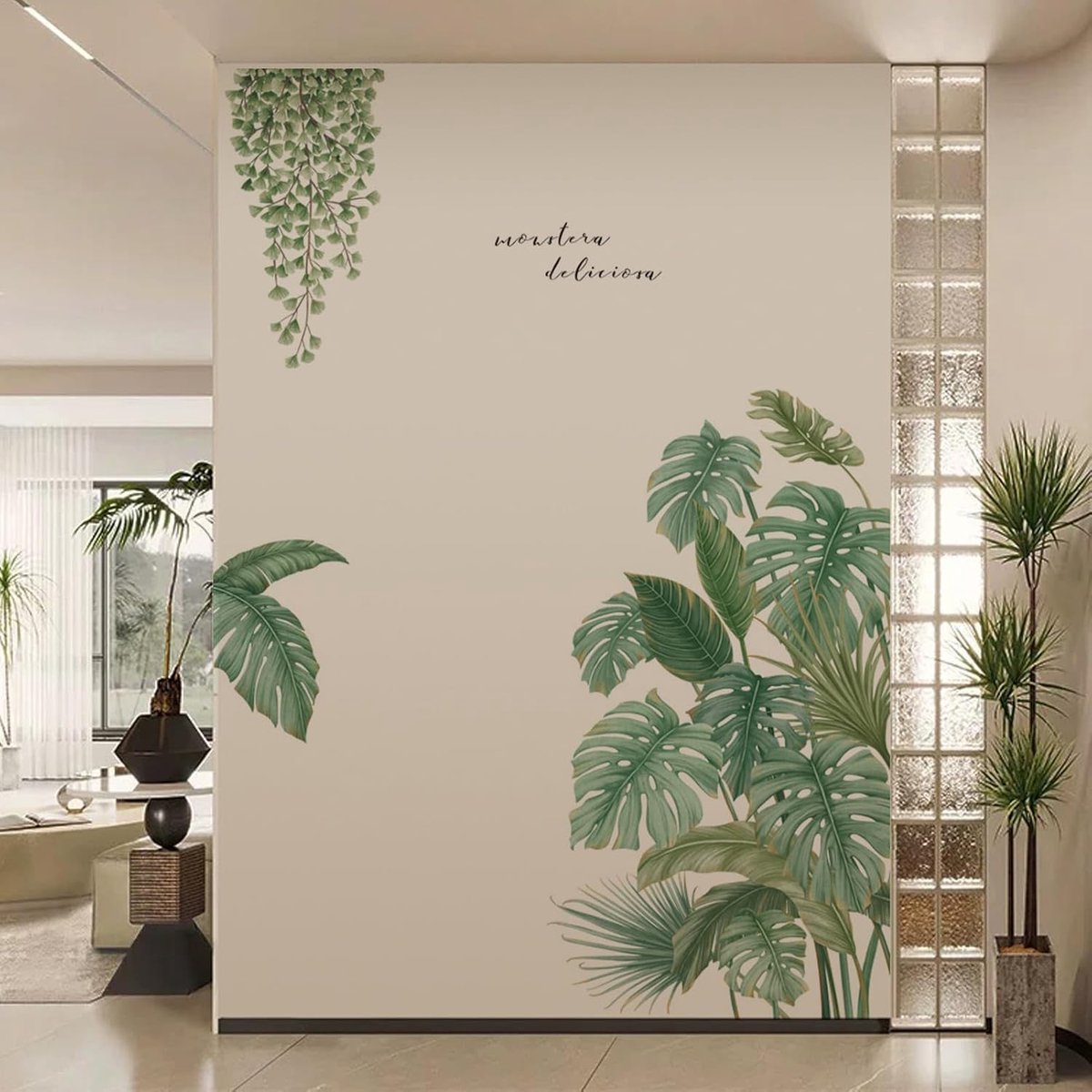 SnelShoppen - 2 Pcs Wandstickers Bladeren Tropische Groene Planten Wanddecoratie Bladeren Klimop Bloemen Jungle Voor Woonkamer Slaapkamer Kantoor TV M