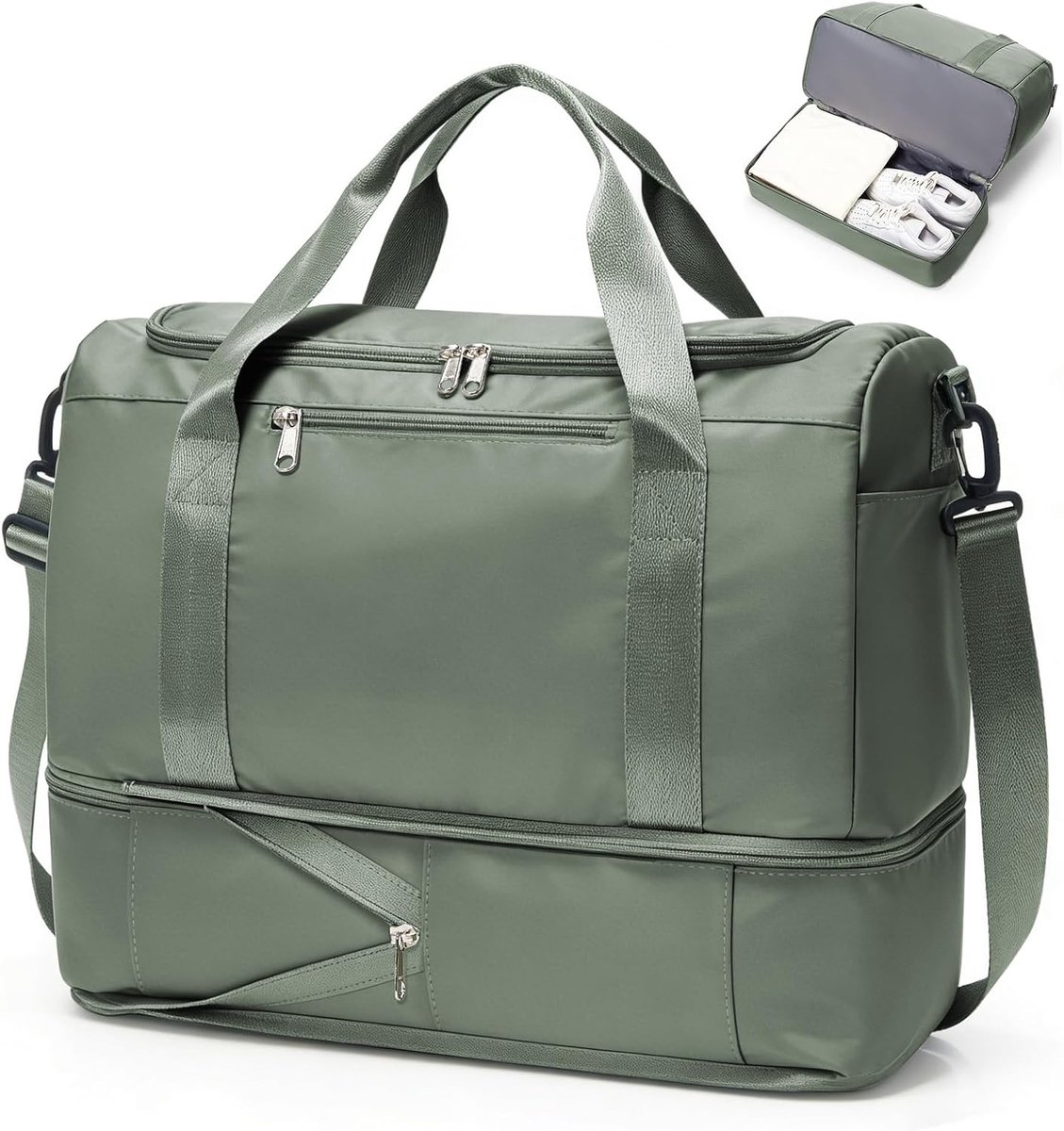 SnelShoppen - Travel Bag Duffle Bag voor Vrouwen - Weekendtas, Handbagage, Sporttas, Waterdicht, Gymtas, 40x30x20 cm, Militair Groen, Ideaal voor Ryan
