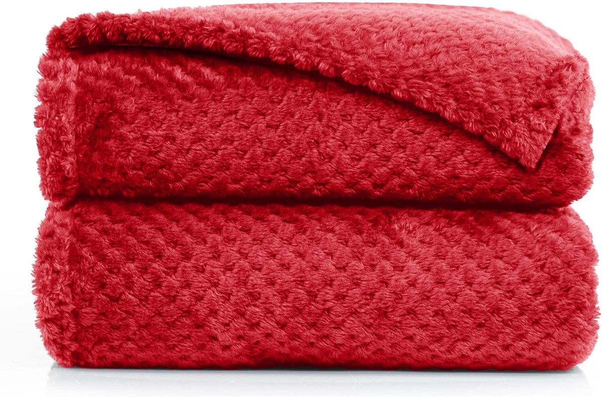 SnelShoppen - Cuddly Plaid 70x150 cm - Microvezel Fleece Deken in Rood - Zachte Bedsprei - Scandinavisch Stijl - Perfect voor Sofa en Bed - Ideaal als