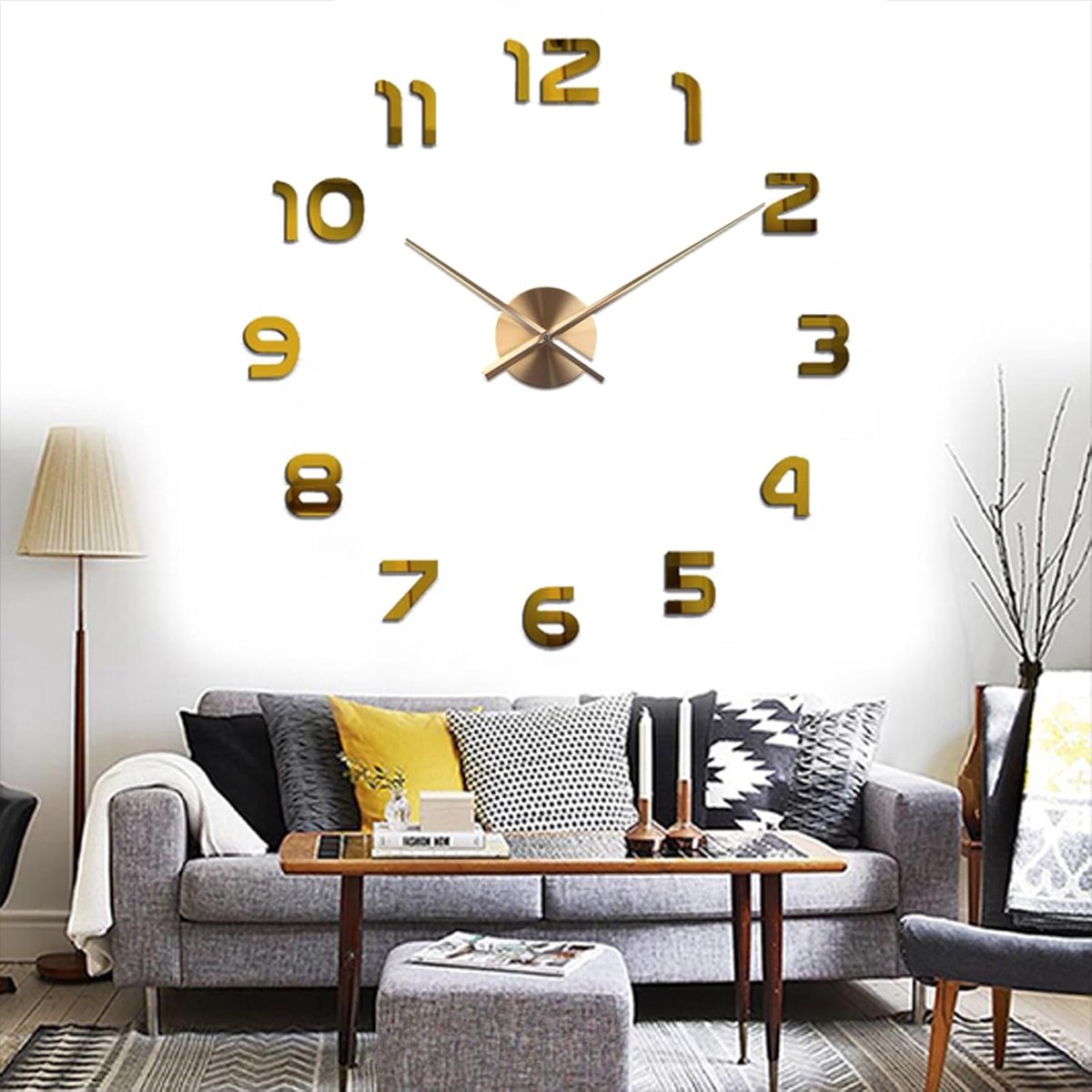 SnelShoppen - Modern Wandklok met Spiegelstickers, 3D Acryl Decoratie, Quartz Klok voor Thuis, Kantoor, Hotel, Gouden Arabische Cijfers, Groot, DIY Mu