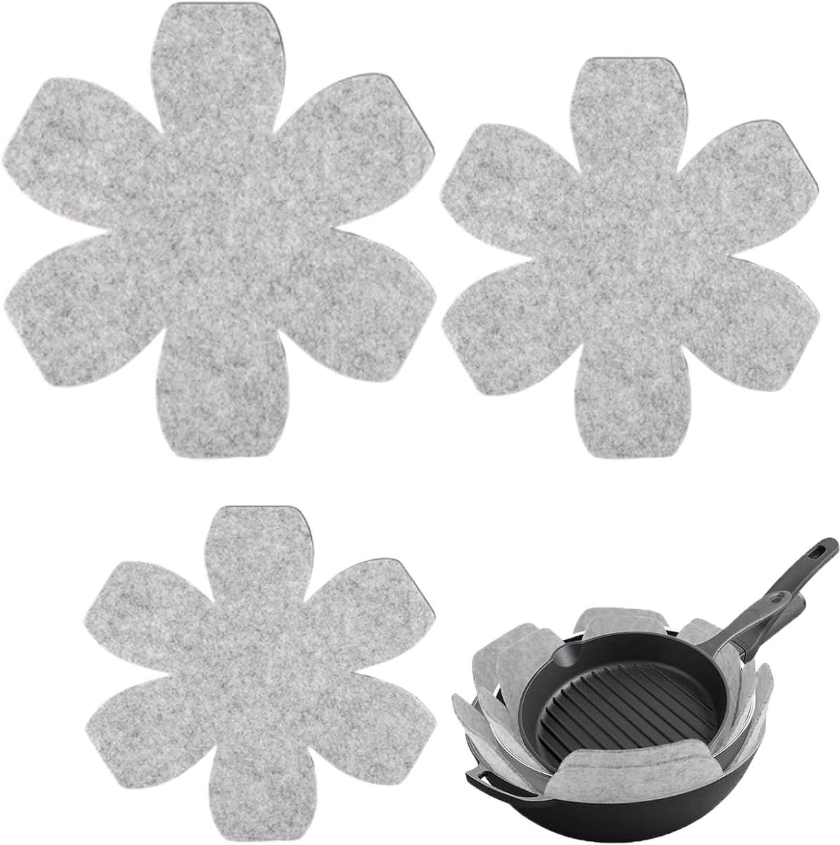 SnelShoppen - Set van 3 Potbeschermers, Stapelbare Vilt Matten voor Pannen en Potten, Antislip en Verstelbare Isolatie, Ideaal voor Keuken en Opbergin