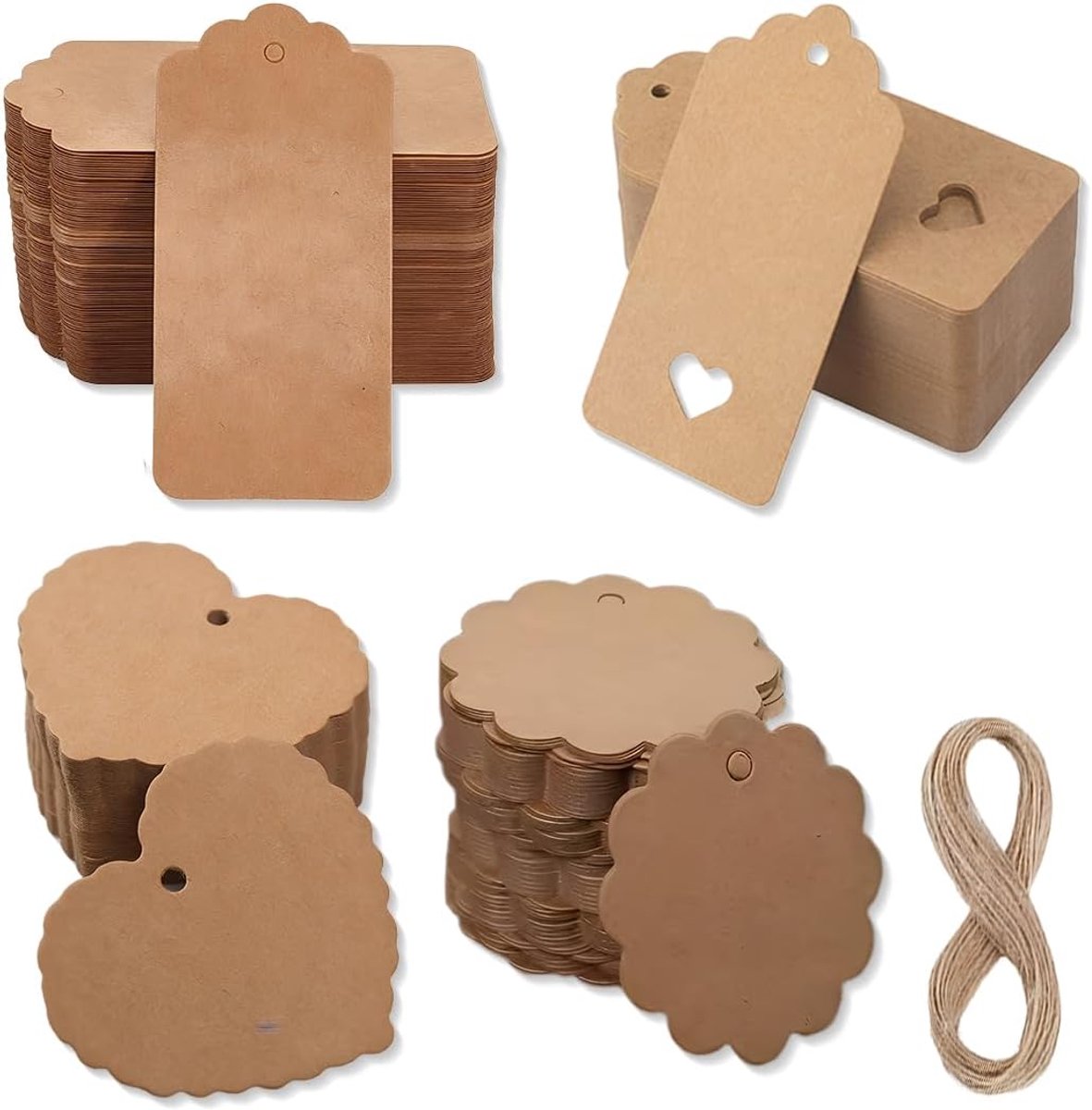 SnelShoppen - Pack van 120 Kraft Papieren Labels - Duurzaam, Herbruikbaar, Met 30 m Jute Touw voor Cadeauverpakking, Feesten, Bruiloften, Kerst en Cre