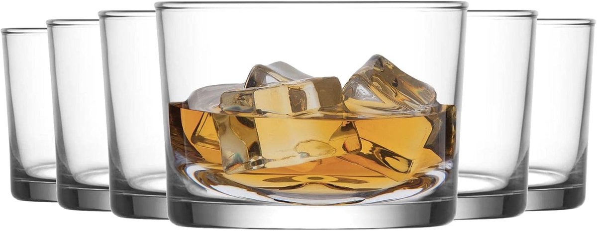 SnelShoppen - Set van 6 Whiskey Glazen - 240ml - Klassiek Cilindrisch Design - Vaatwasserbestendig - Perfect voor Feesten en Gezellige Avonden