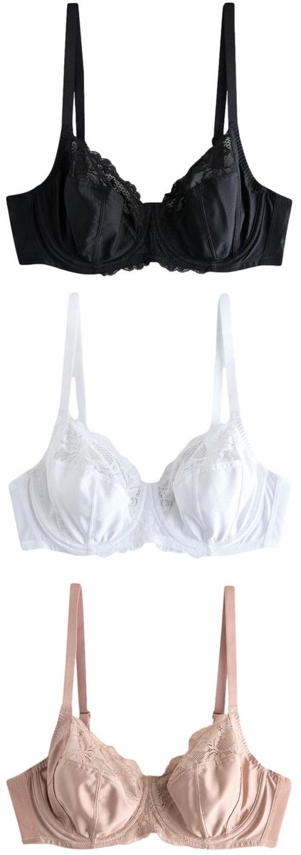 Next Dames - Set van 3 DD+ beha's zonder vulling met volledige cups - Zwart Black/White/Praline Nude